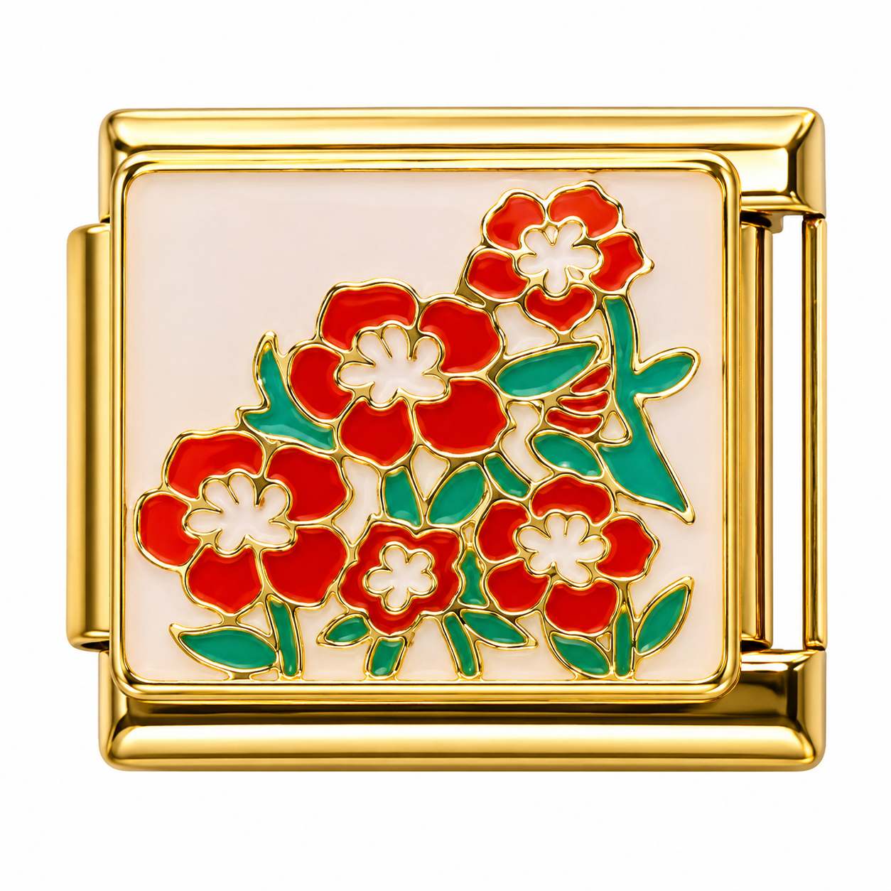 Red Flower Bouquet Gold Italian Charm