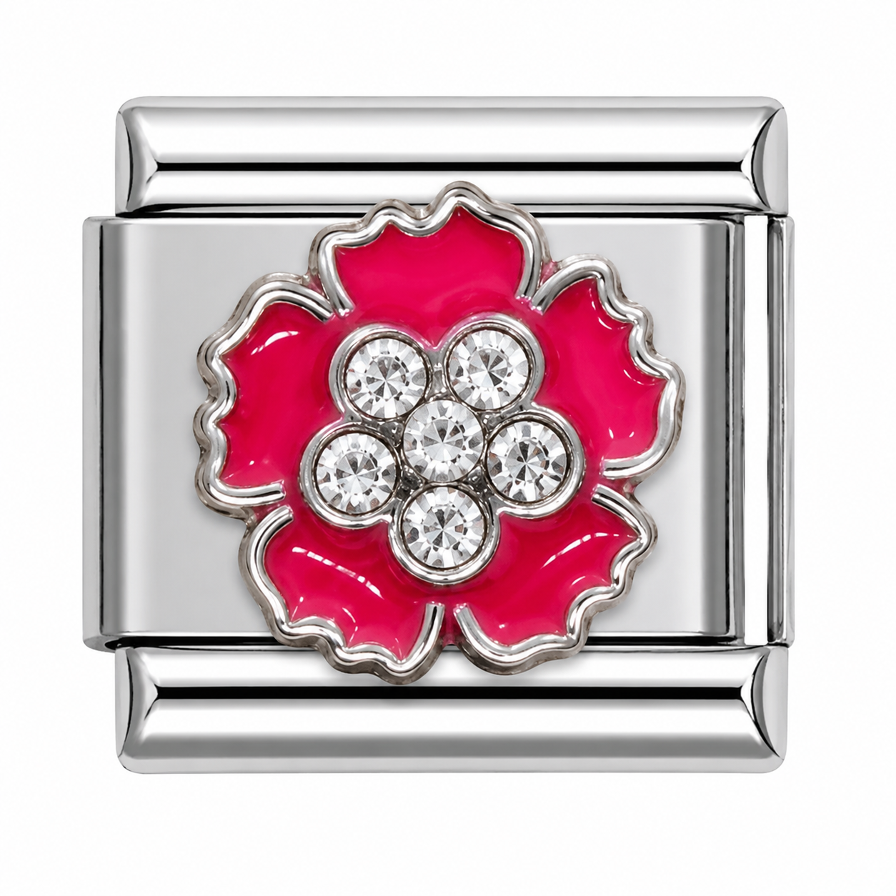 Red Flower with Crystals Italian Charm