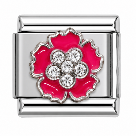 Red Flower with Crystals Italian Charm