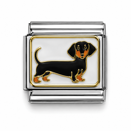 Black and Tan Dachshund Silver Italian Charm