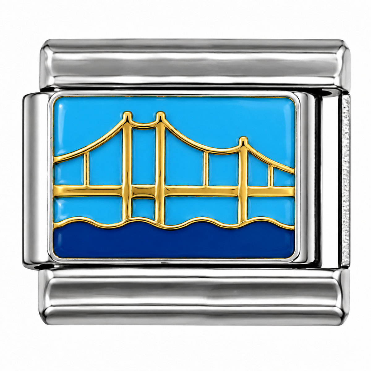 Golden Suspension Bridge Blue Ocean Two-Tone Silver Italian Charm