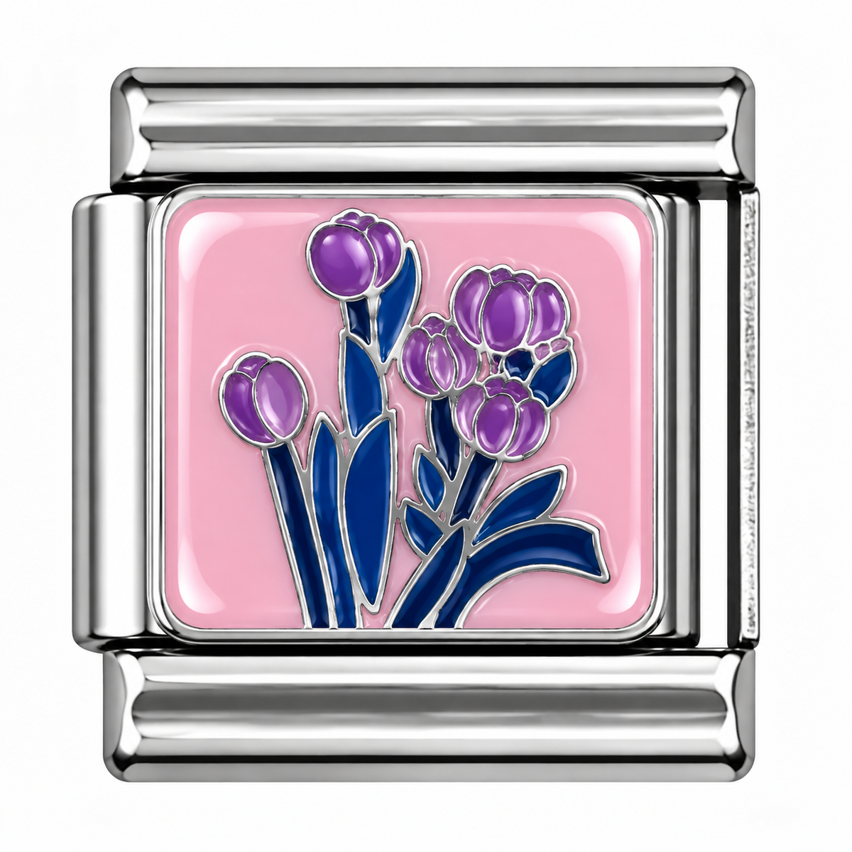 Purple Tulip Bouquet Pink Silver Italian Charm