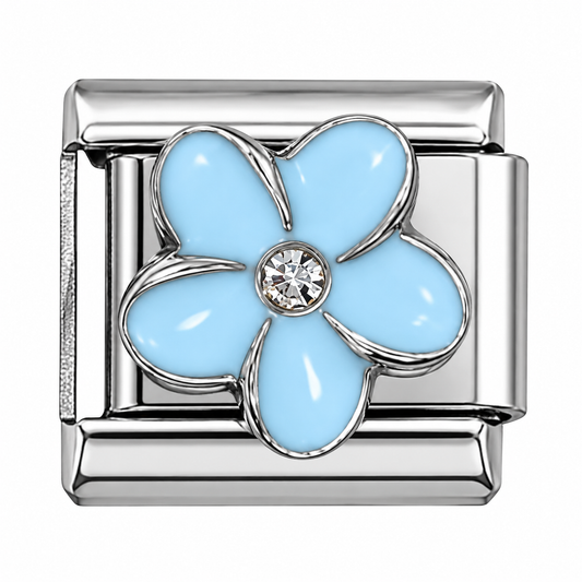 Light Blue Flower with Rhinestone Center Italian Charm