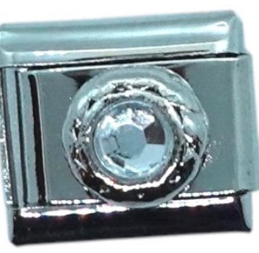 Clear Gem Silver Italian Charm
