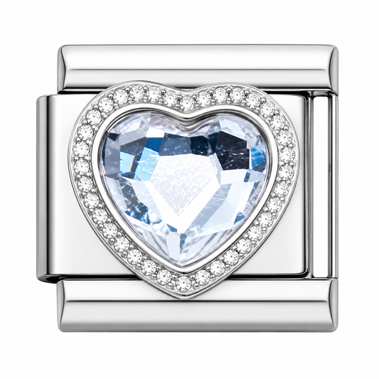 Clear Heart Gem Italian Charm