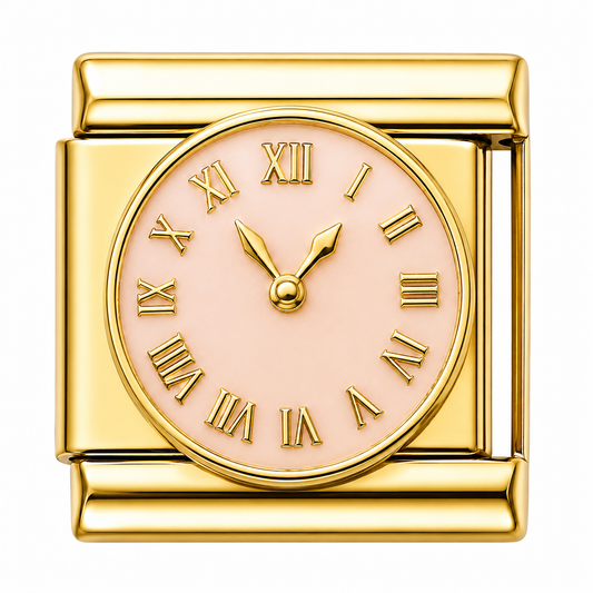 Pink Clock Gold Italian Charm
