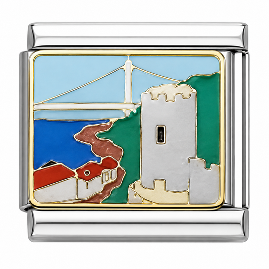 Coastal Castle and Bridge Silver Italian Charm