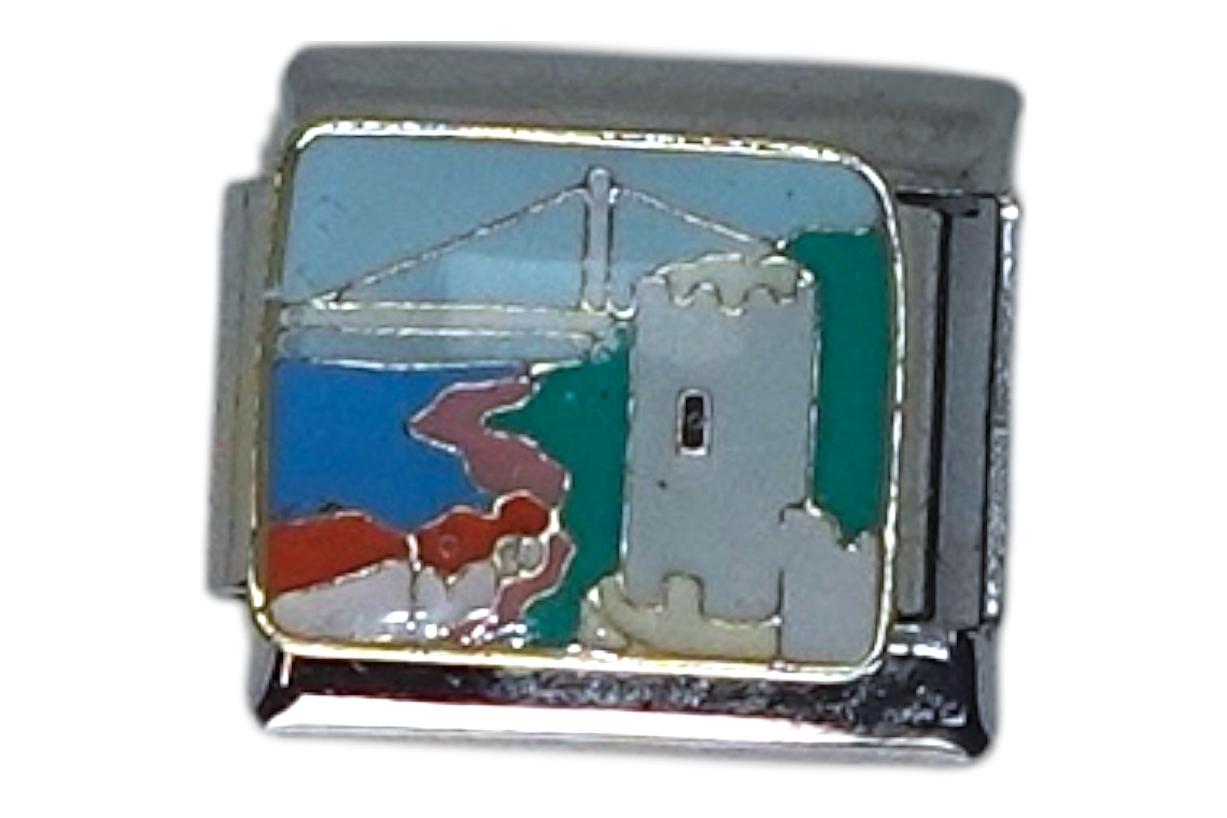 Coastal Castle and Bridge Silver Italian Charm