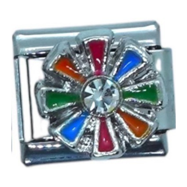 Colorful Flower with Rhinestone Center Italian Charm