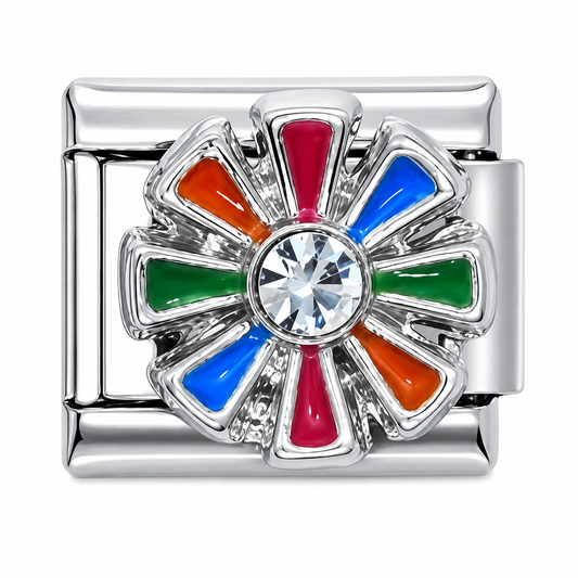 Colorful Flower with Rhinestone Center Italian Charm