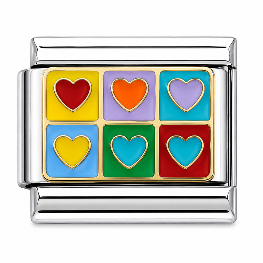 Colorful Grid Hearts Italian Charm