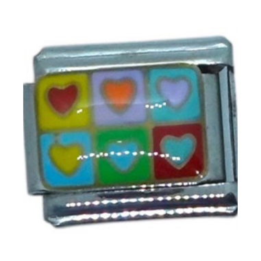 Colorful Grid Hearts Italian Charm