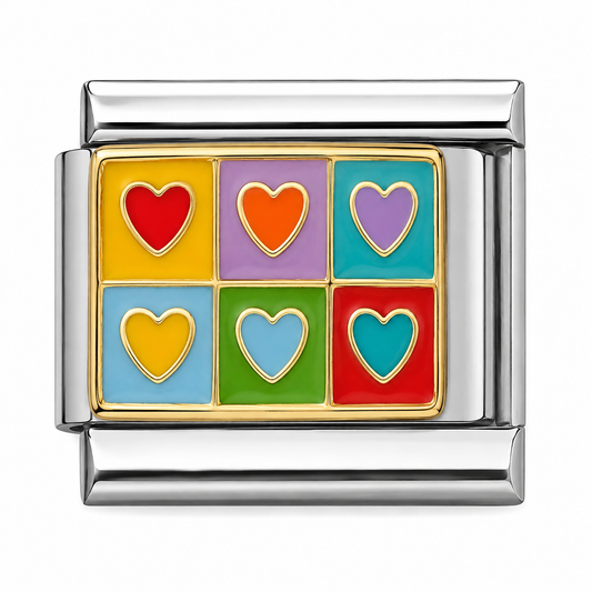 Colorful Hearts Silver Italian Charm