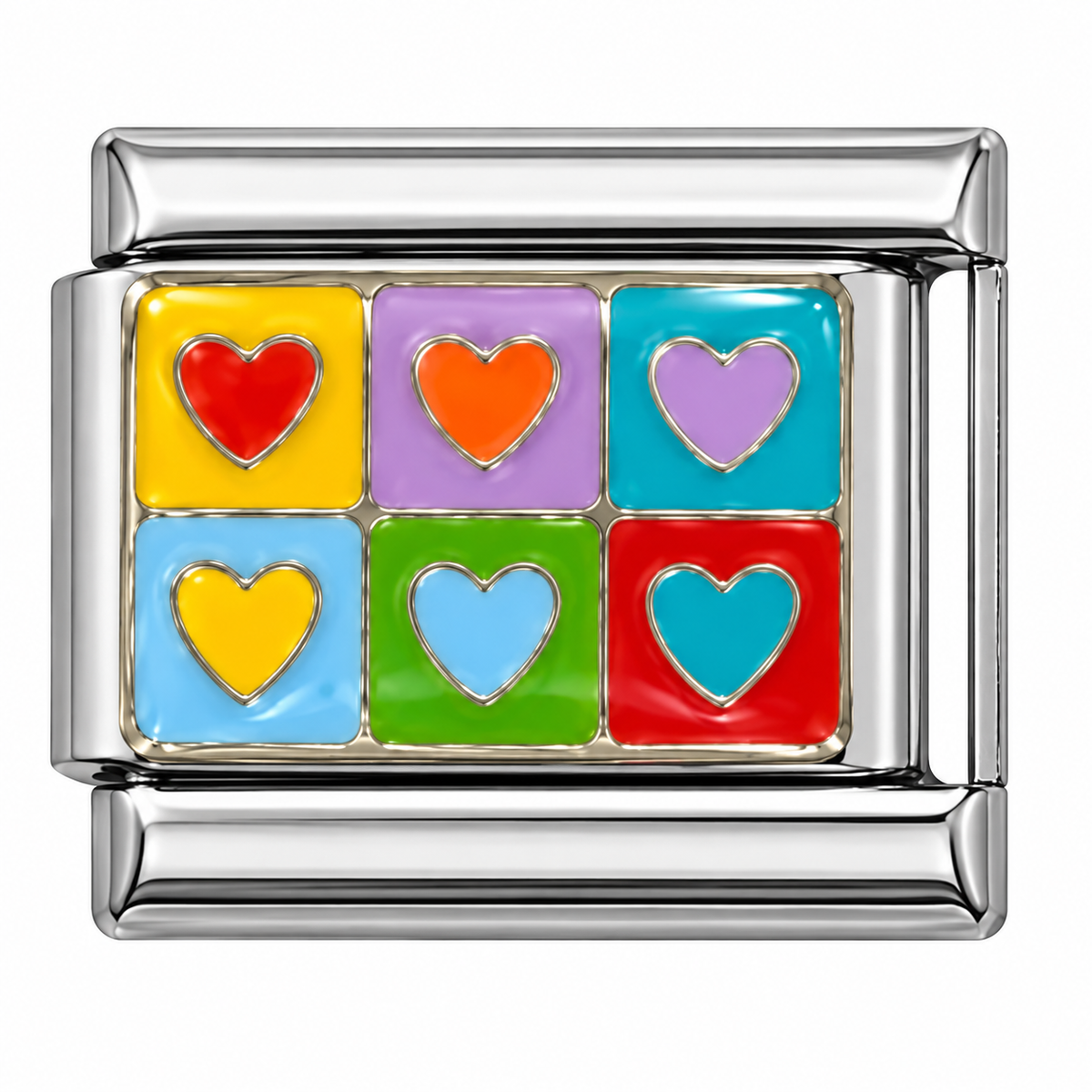 Colorful Grid Hearts Italian Charm