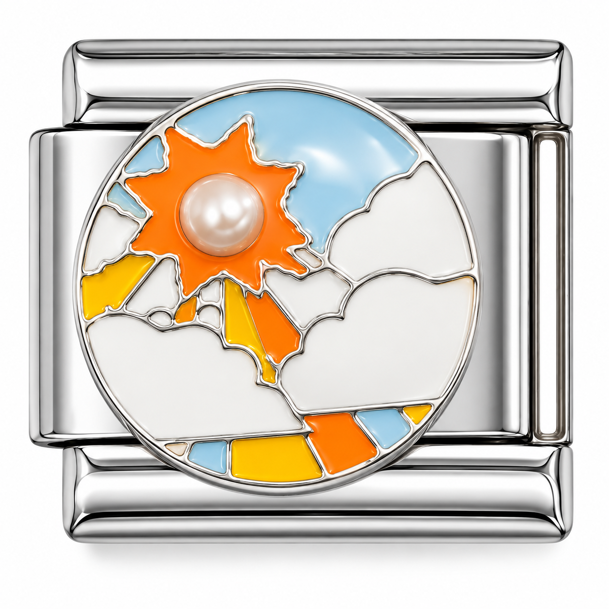 Cracked Egg Pearl Sunrise Silver Italian Charm