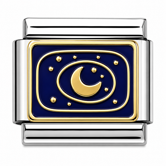 Crescent Moon & Stars Silver Italian Charm