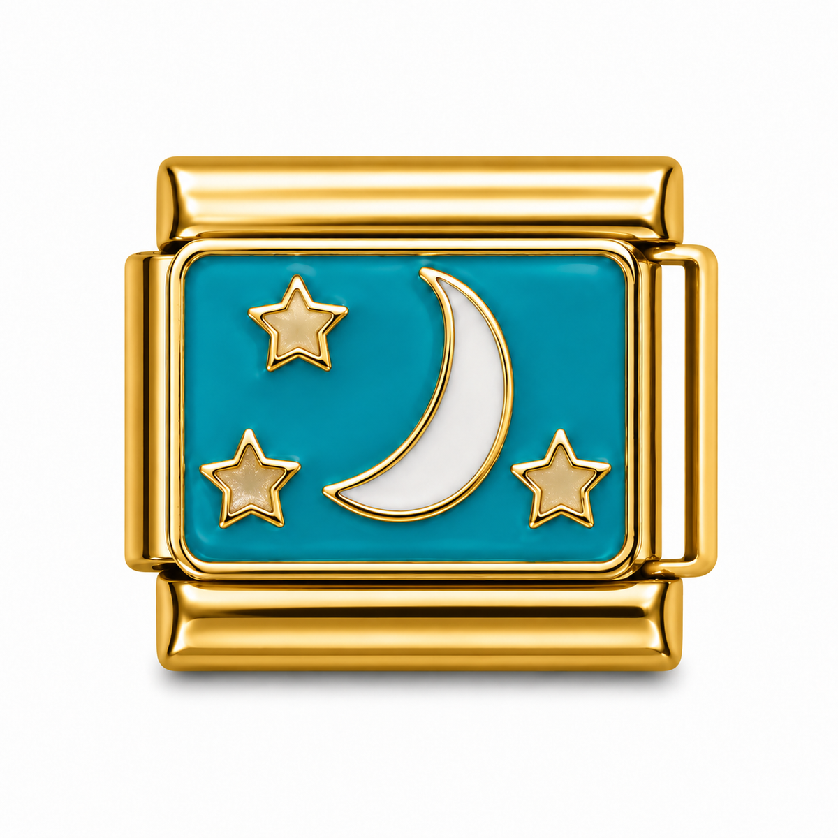 Crescent Moon and Three Stars Turquoise Gold Italian Charm