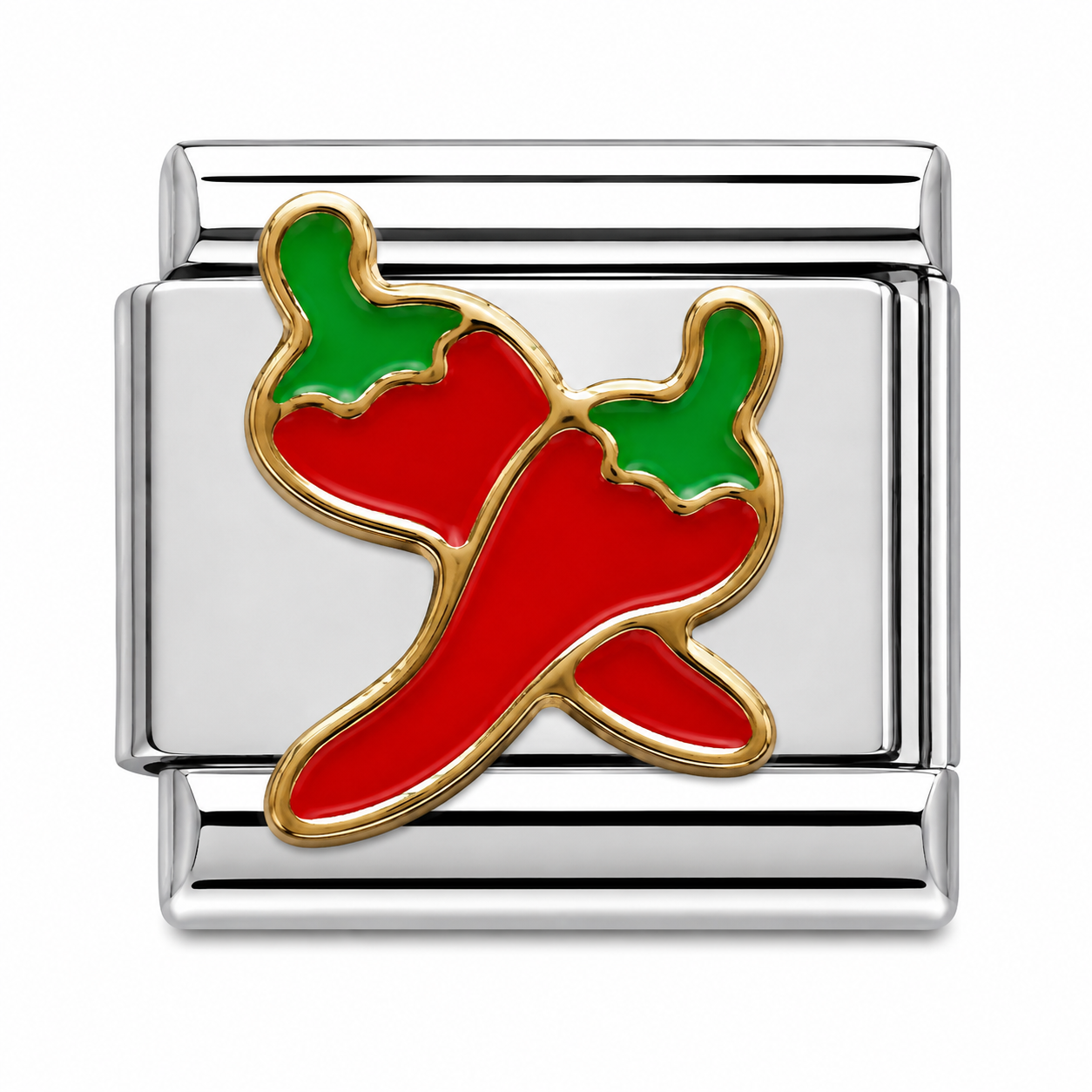 Crossed Chili Peppers Silver Italian Charm
