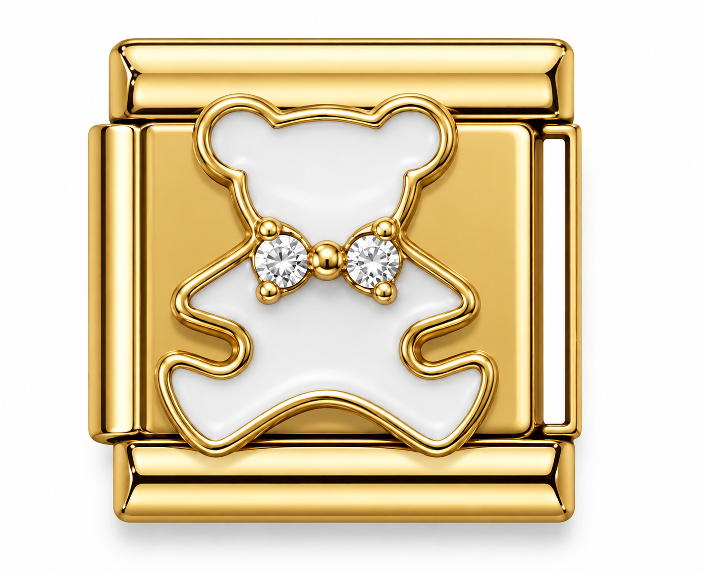 Crystal Bow Teddy Bear Gold Italian Charm