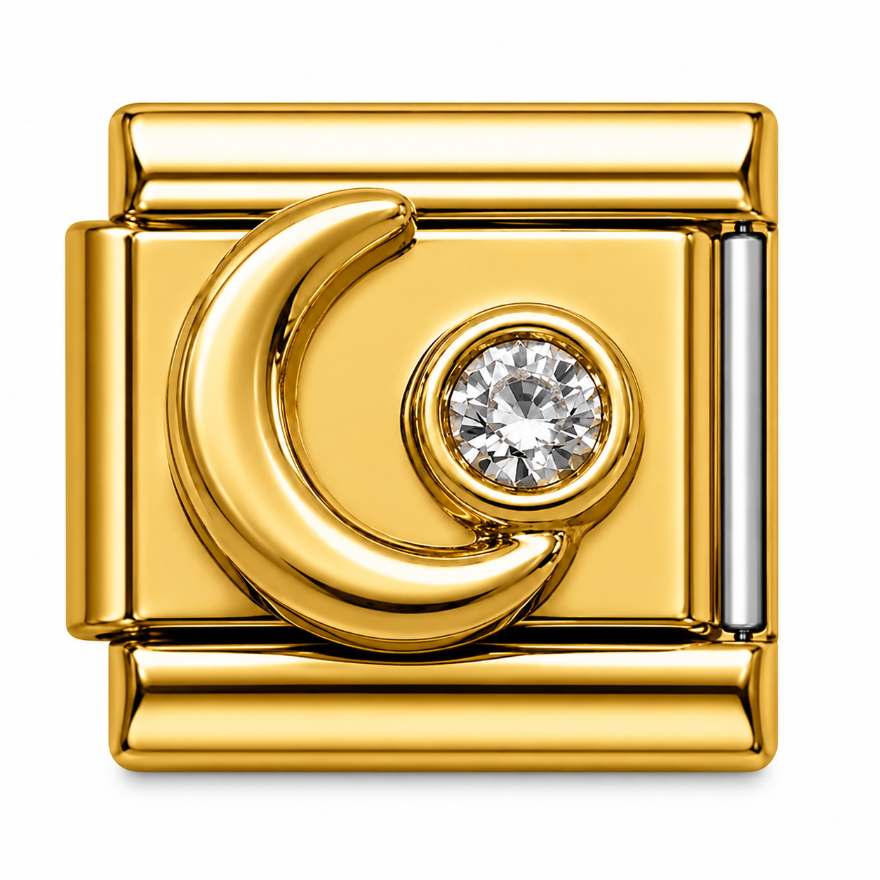 Crystal Crescent Moon Gold Italian Charm