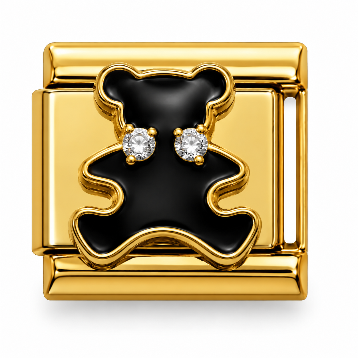 Crystal Eyes Black Teddy Bear Gold Italian Charm