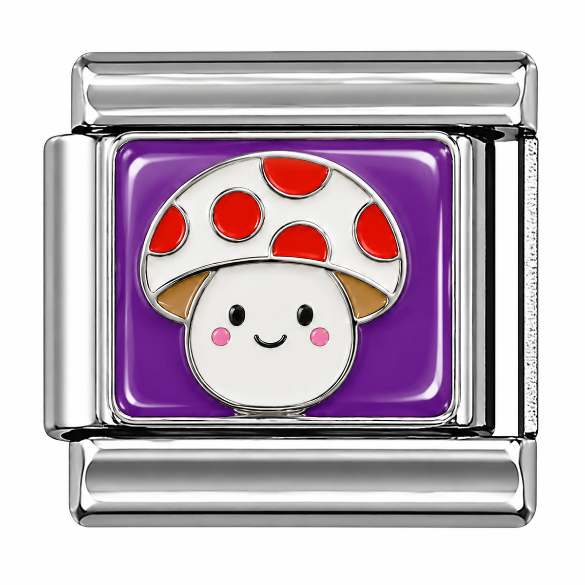 Cute Red Spotted Mushroom Purple Silver Italian Charm