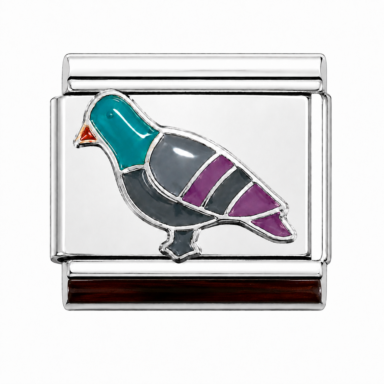 Colourful Pigeon Silver Italian Charm