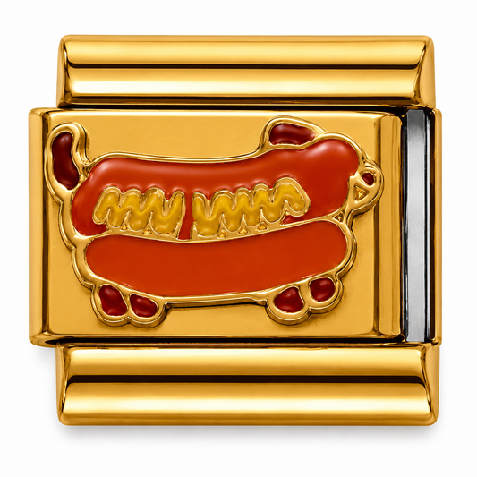 Hot Dog Dachshund Gold Italian Charm