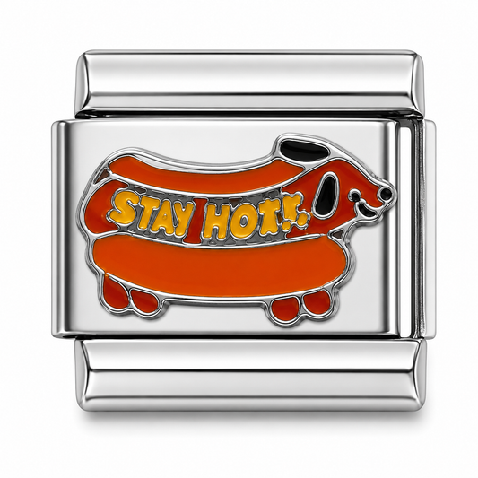 Stay Hot Dog Dachshund Silver Italian Charm