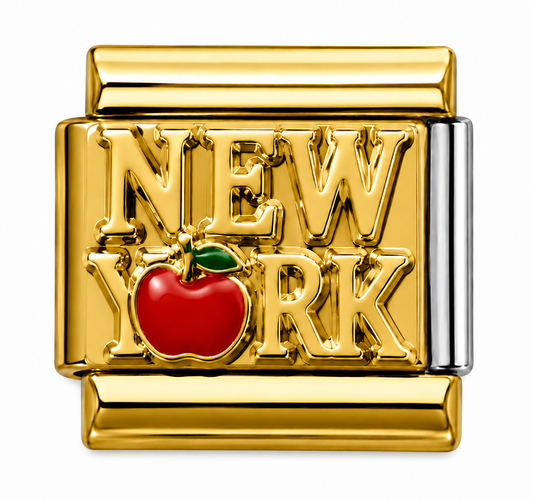 New York Red Apple Gold Italian Charm