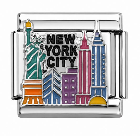 New York City Skyline Silver Italian Charm