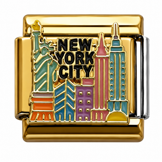 New York City Skyline Gold Italian Charm