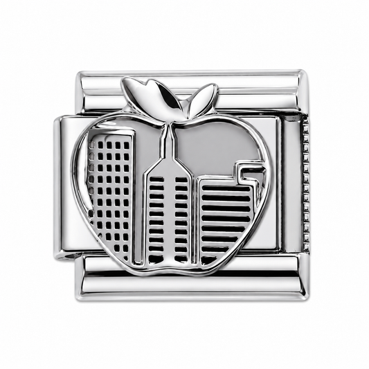 New York Skyline Apple Silver Italian Charm