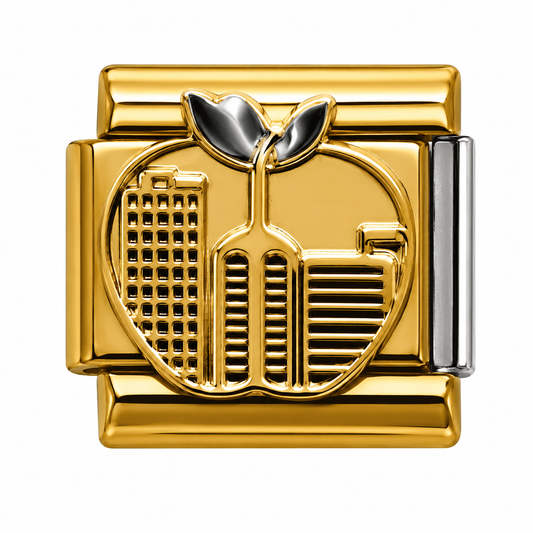 New York Skyline Apple Gold Italian Charm