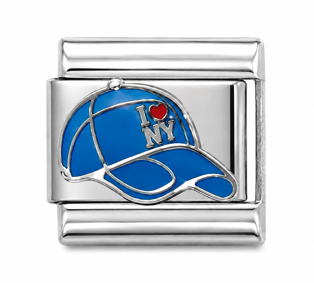 I ❤️ New York Baseball Cap Silver Italian Charm