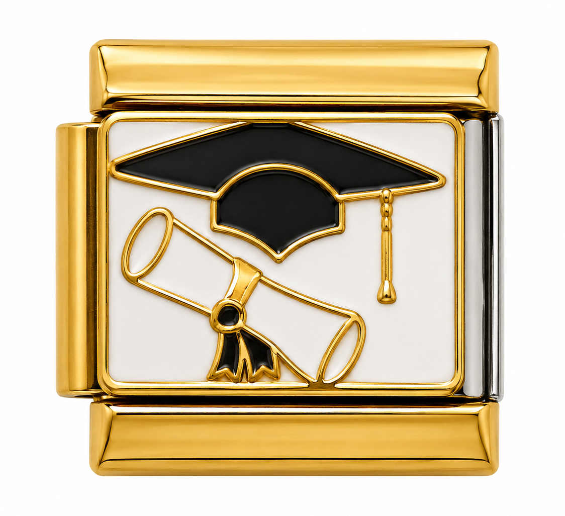 Graduation Cap and Diploma Gold Italian Charm