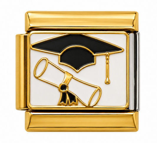 Graduation Cap and Diploma Gold Italian Charm