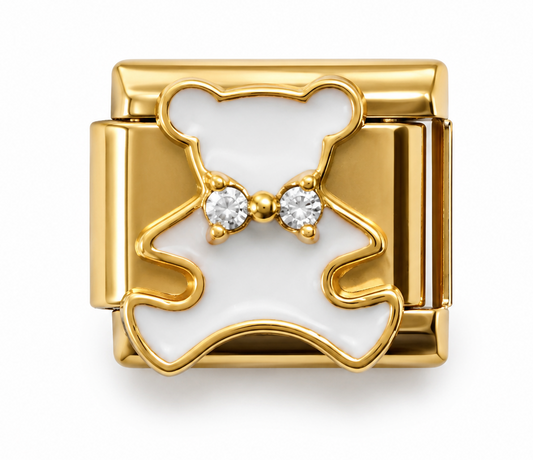 Crystal Bow Teddy Bear Gold Italian Charm