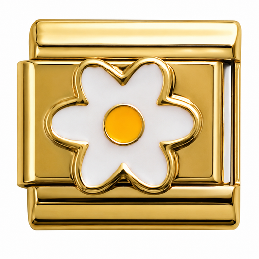 White Daisy Gold Italian Charm