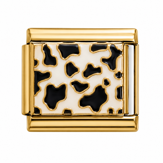 Black and White Cow Print Gold Italian Charm