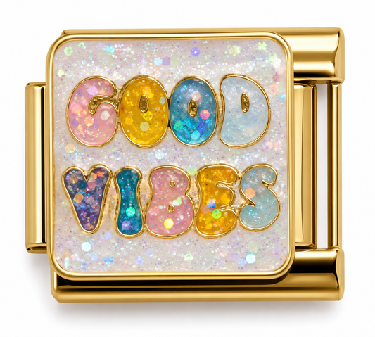 Good Vibes Glitter Gold Italian Charm