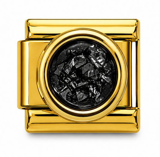 Black Druzy Crystal Gold Italian Charm