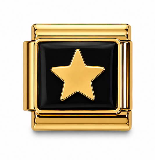 Black Enamel Star Gold Italian Charm