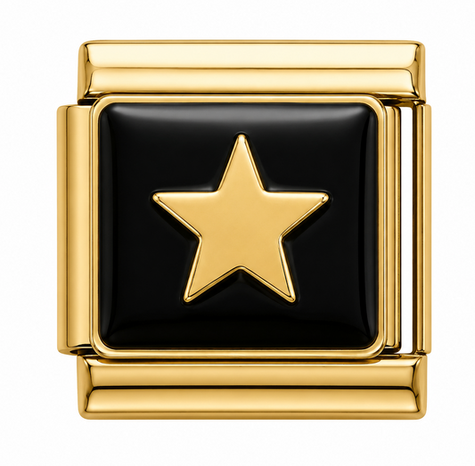 Gold Star Black Enamel Italian Charm