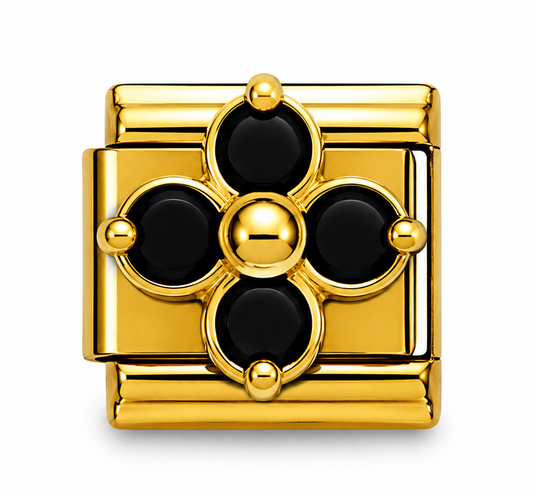 Black Beaded Flower Gold Italian Charm