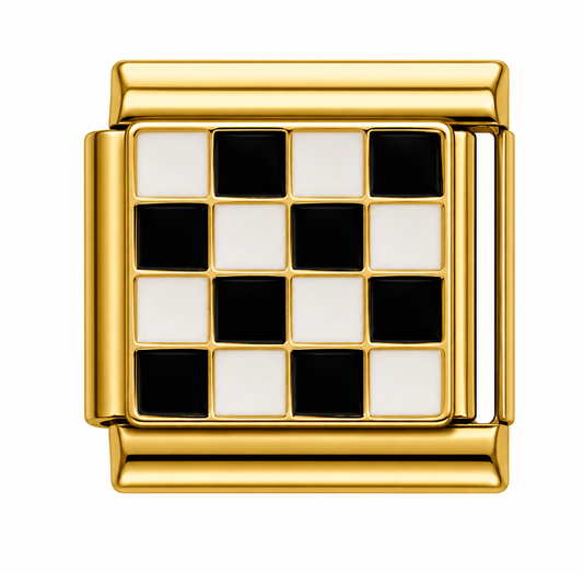 Black and White Checkerboard Gold Italian Charm