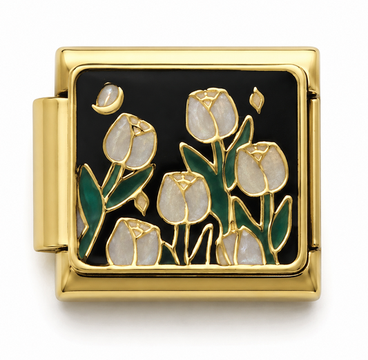 White Tulip Garden Gold Italian Charm
