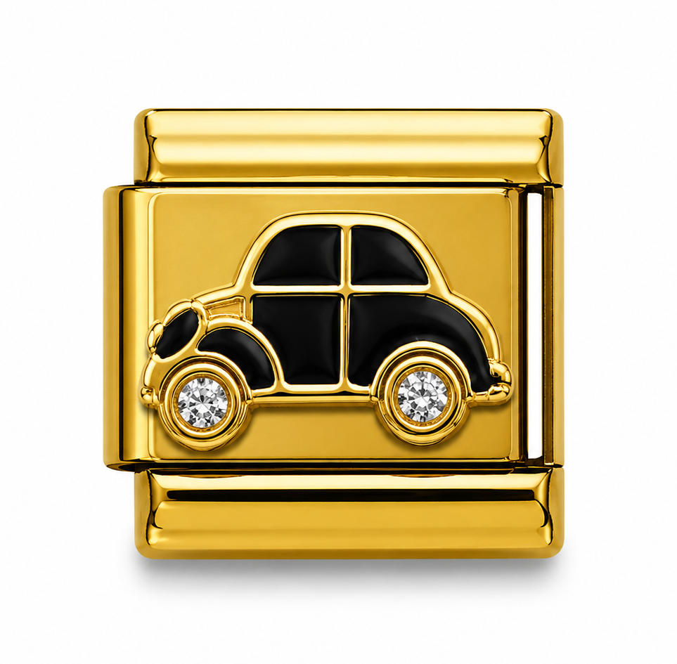 Crystal Wheel Vintage Car Gold Italian Charm