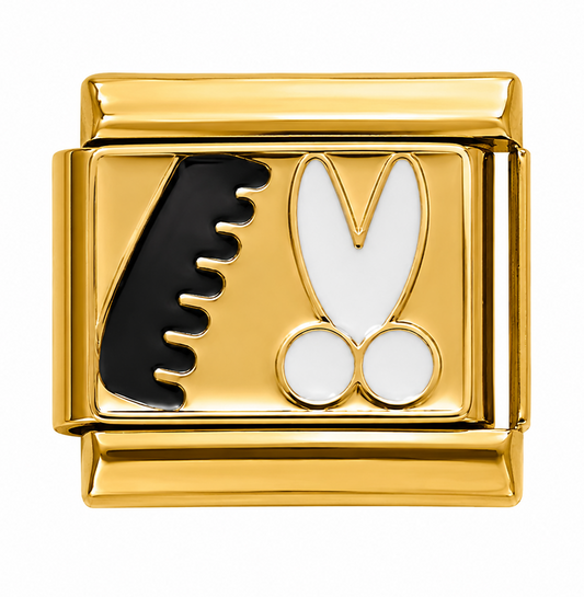 Hairdresser Scissors and Comb Gold Italian Charm