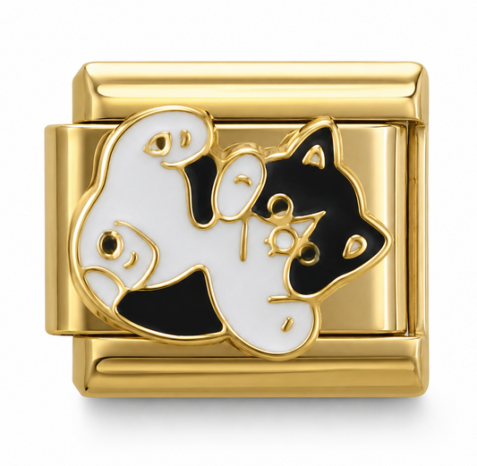 Yin Yang Cats Gold Italian Charm